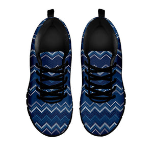 Blue Chevron Knitted Pattern Print Black Running Shoes