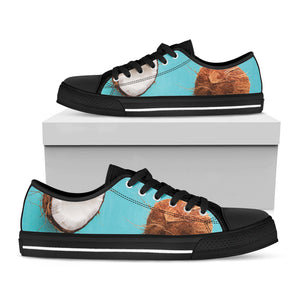 Blue Coconut Pattern Print Black Low Top Sneakers