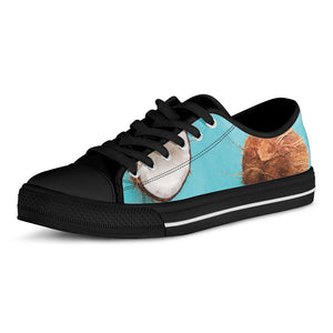 Blue Coconut Pattern Print Black Low Top Sneakers