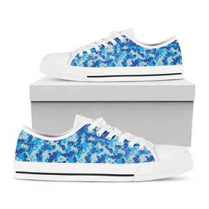 Blue Digital Camo Pattern Print White Low Top Sneakers