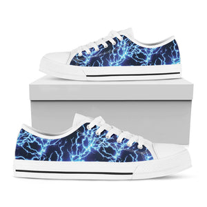 Blue Electric Lightning Print White Low Top Sneakers