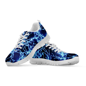 Blue Electric Lightning Print White Running Shoes