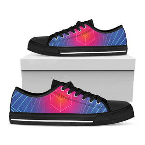 Blue Geometric EDM Light Print Black Low Top Sneakers