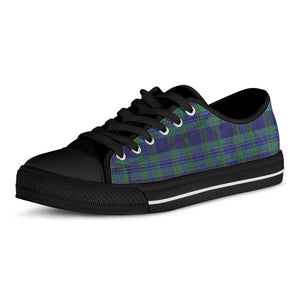 Blue Green And Red Tartan Pattern Print Black Low Top Sneakers