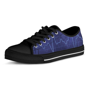Blue Heartbeat Print Black Low Top Sneakers