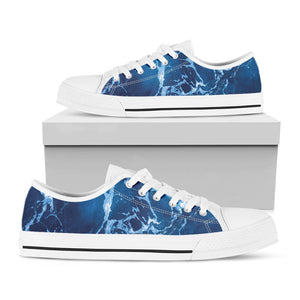 Blue Ocean Print White Low Top Sneakers