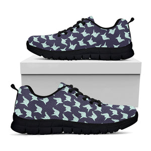 Blue Origami Crane Pattern Print Black Running Shoes