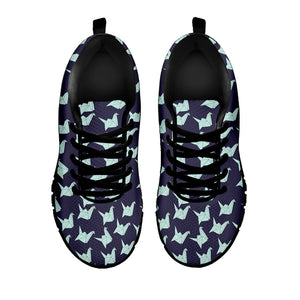 Blue Origami Crane Pattern Print Black Running Shoes
