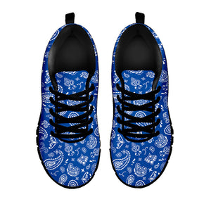 Blue Paisley Bandana Pattern Print Black Running Shoes