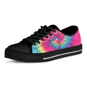 Blue Pink And Yellow Tie Dye Print Black Low Top Sneakers