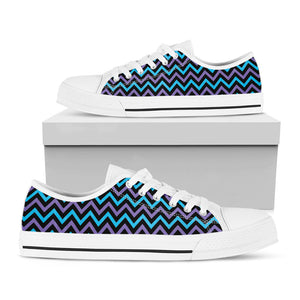 Blue Purple And Black Chevron Print White Low Top Sneakers