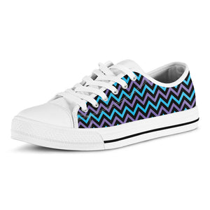 Blue Purple And Black Chevron Print White Low Top Sneakers
