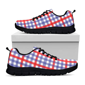Blue Red And White Check Pattern Print Black Running Shoes