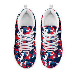 Blue Red And White Digital Camo Print White Running Shoes