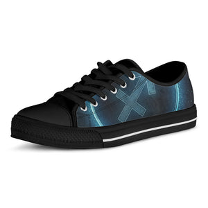 Blue Sagittarius Zodiac Sign Print Black Low Top Sneakers
