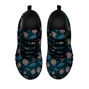 Blue Sea Turtle Pattern Print Black Running Shoes