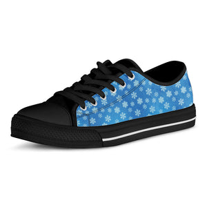 Blue Snowflake Pattern Print Black Low Top Sneakers