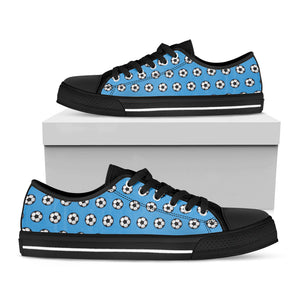 Blue Soccer Ball Pattern Print Black Low Top Sneakers