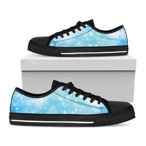 Blue Sparkle Light Print Black Low Top Sneakers