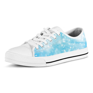 Blue Sparkle Light Print White Low Top Sneakers