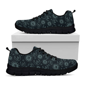 Blue Sun And Moon Pattern Print Black Running Shoes