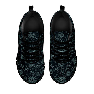 Blue Sun And Moon Pattern Print Black Running Shoes