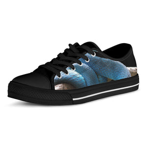 Blue Viper Snake Print Black Low Top Sneakers