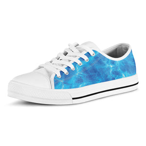 Blue Water Surface Print White Low Top Sneakers