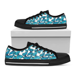 Blue Watercolor Butterfly Pattern Print Black Low Top Sneakers