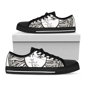 Bohemian Celestial Sun And Moon Print Black Low Top Sneakers
