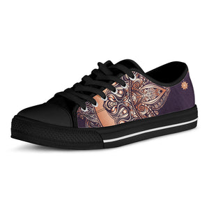 Bohemian Moon And Sun Print Black Low Top Sneakers