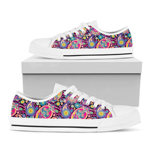 Bohemian Paisley Pattern Print White Low Top Sneakers