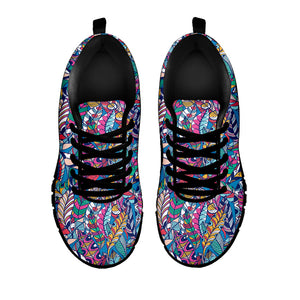 Boho Feather Pattern Print Black Running Shoes