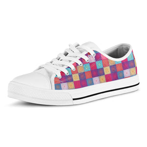 Boho Mandala Patchwork Pattern Print White Low Top Sneakers
