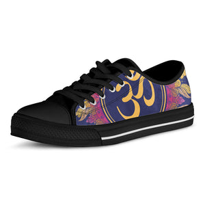 Boho Om Mandala Print Black Low Top Sneakers