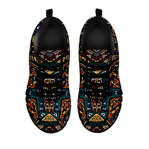 Boho Tribal Aztec Pattern Print Black Running Shoes