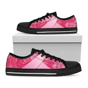 Breast Cancer Awareness Ribbon Print Black Low Top Sneakers
