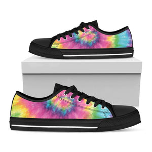Bright Spiral Tie Dye Print Black Low Top Sneakers
