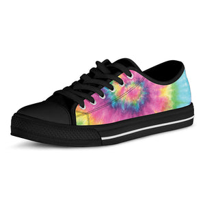Bright Spiral Tie Dye Print Black Low Top Sneakers