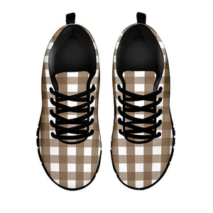 Brown And White Check Pattern Print Black Running Shoes