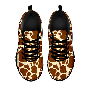 Brown Cow Print Black Running Shoes