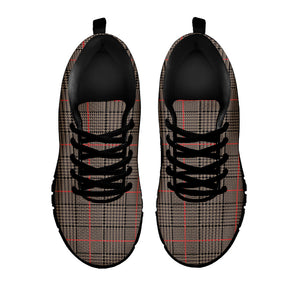 Brown Prince of Wales Check Print Black Running Shoes