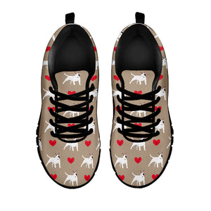 Bull Terrier Heart Pattern Print Black Running Shoes