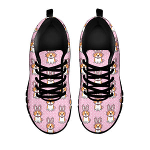 Bunny Corgi Pattern Print Black Running Shoes