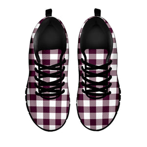 Burgundy And White Check Pattern Print Black Running Shoes