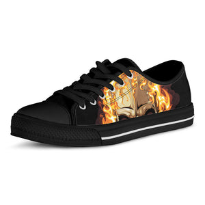 Burning Skull Print Black Low Top Sneakers