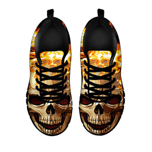 Burning Skull Print Black Running Shoes