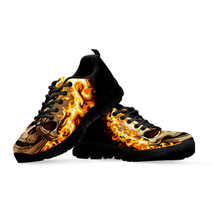 Burning Skull Print Black Running Shoes