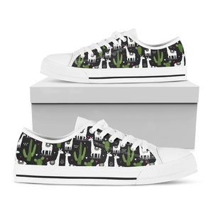 Cactus And Llama Pattern Print White Low Top Sneakers