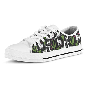 Cactus And Llama Pattern Print White Low Top Sneakers